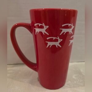 Herd of White Reindeer Running on a Red 6" Latte Mug by Emerald Collection